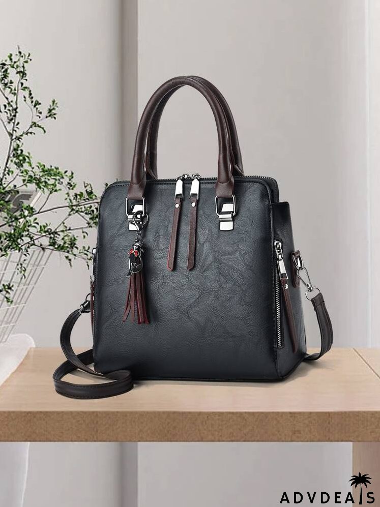 Zip Front Square Bag With Bag Charm