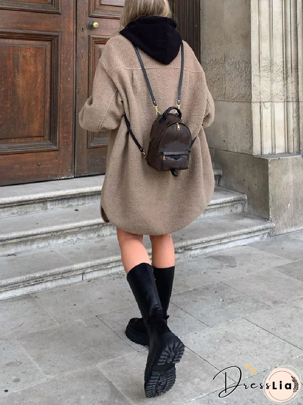 Dropped Shoulder Lantern Sleeve Pocket Coat Plus Size