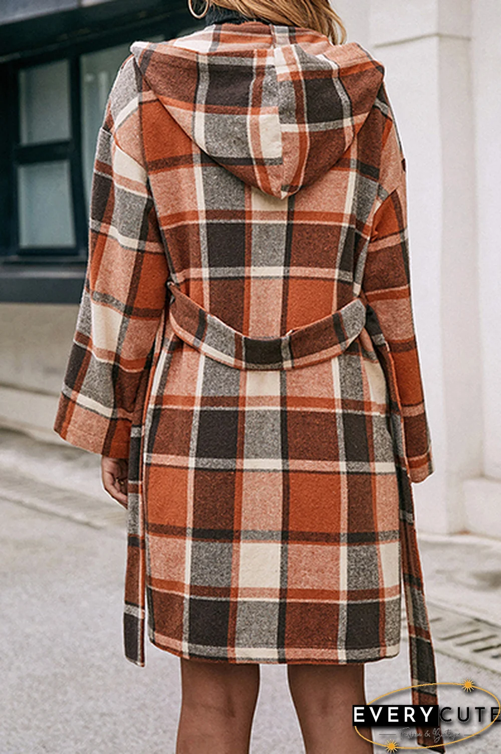 Fashion Elegant Geometric Pocket With Belt Hooded Collar Outerwear