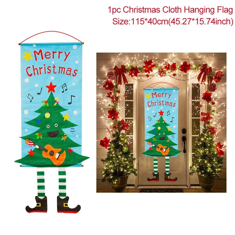 Merry Christmas Porch Door Banner Hanging Ornament Christmas Decoration For Home Xmas Navidad 2022 Happy New Year 2023