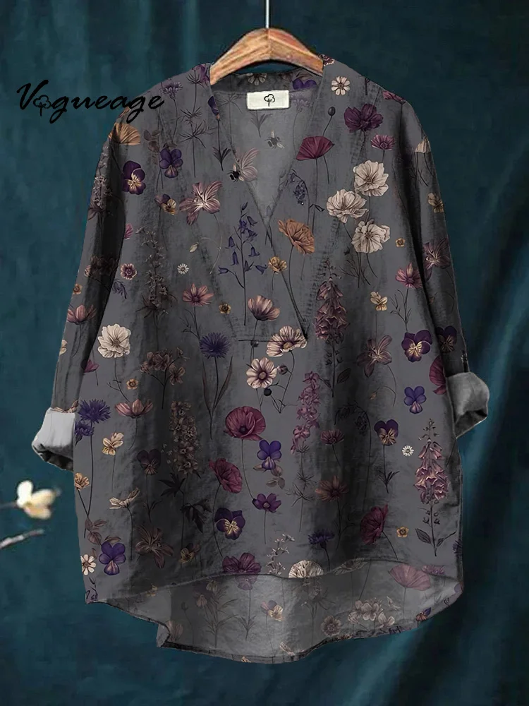 Elegant And Simple Small Florals Printed Cotton And Linen Shirt