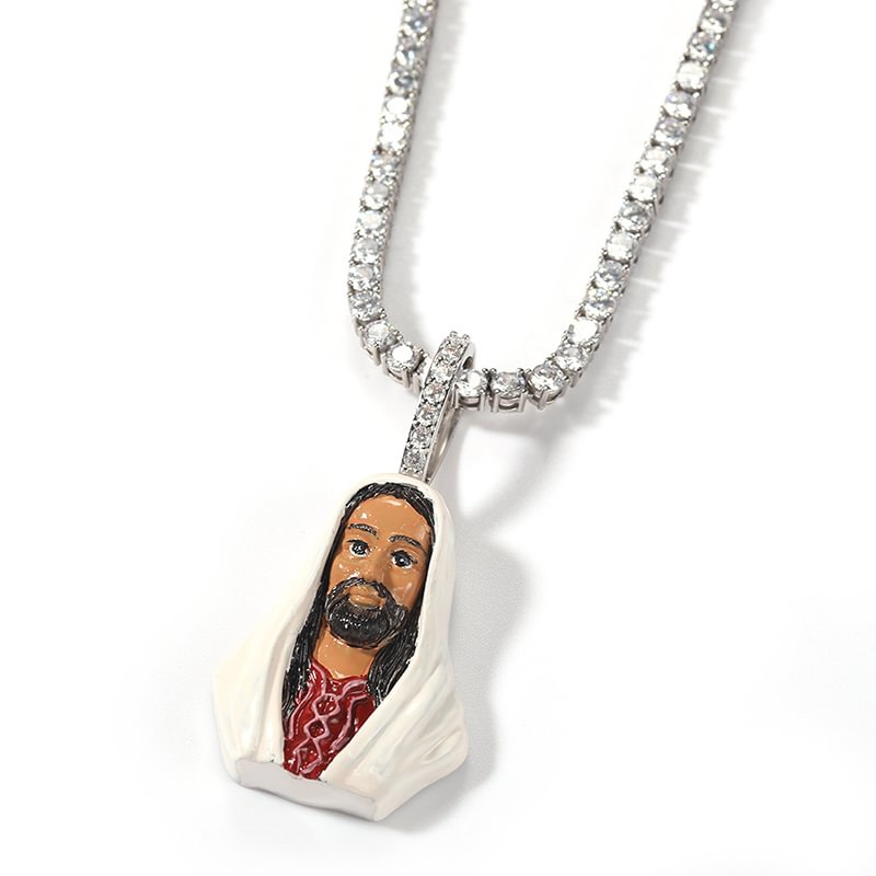 White Enamel Jesus Pendant Necklace-VESSFUL