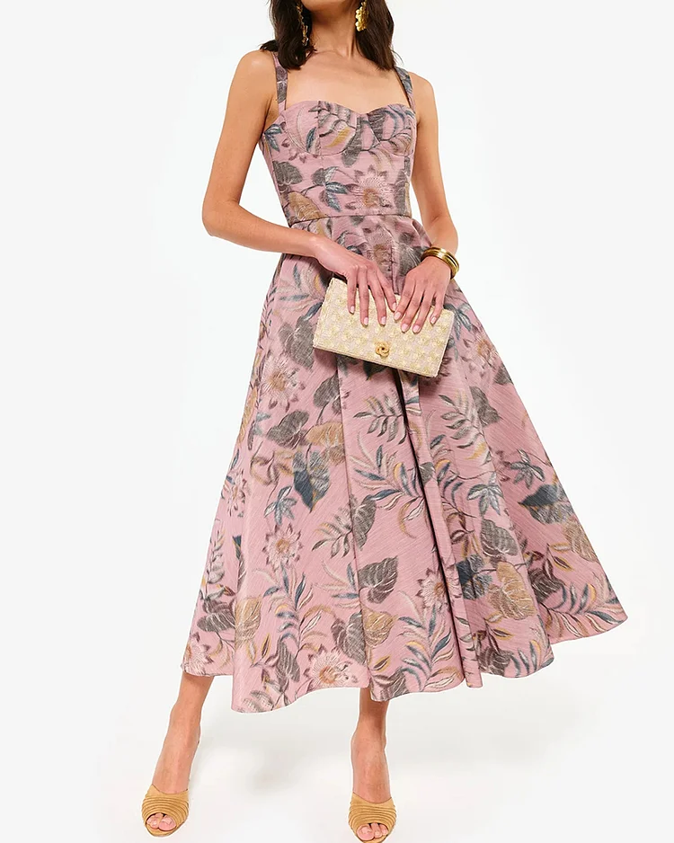 Women's fashionable loose printed suspender dress