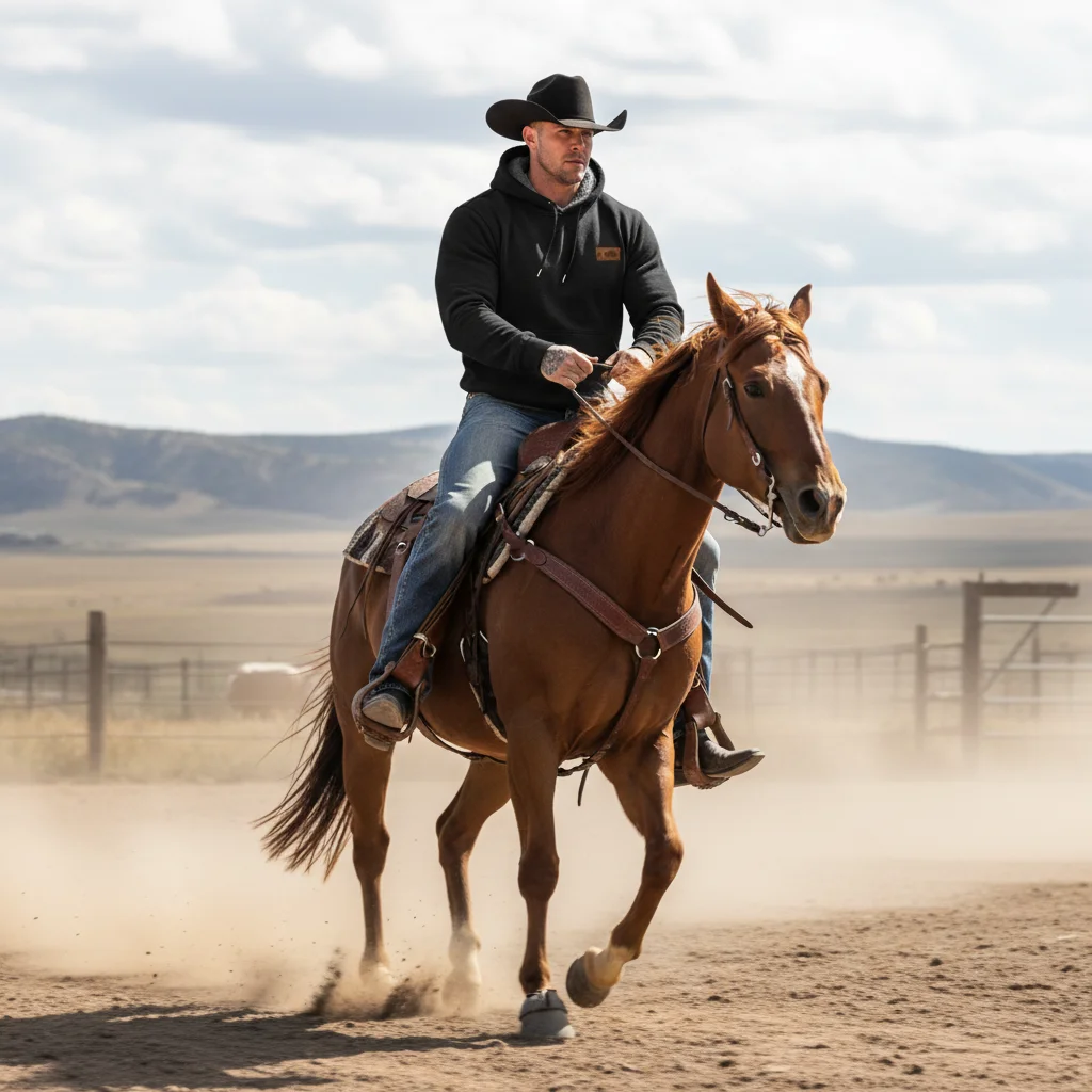 Men's Vintage Western Cowboy Fleece Pocket Long-Sleeved Hoodie