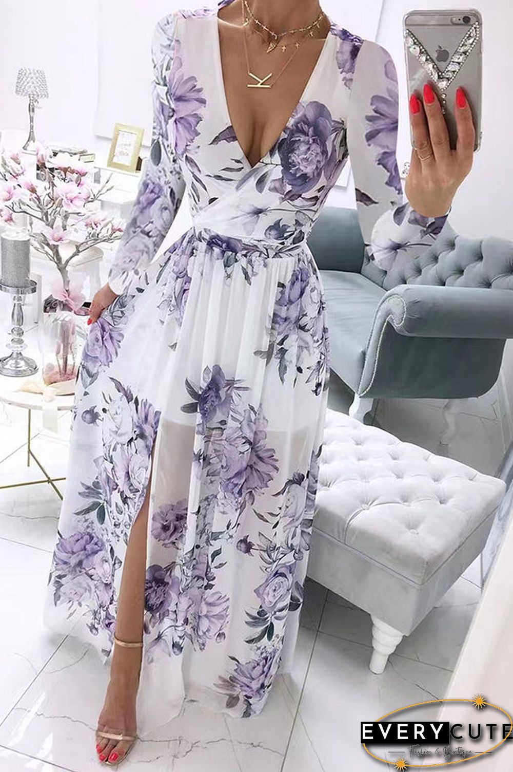 Enchant My Dreams Floral Slit Maxi Dress