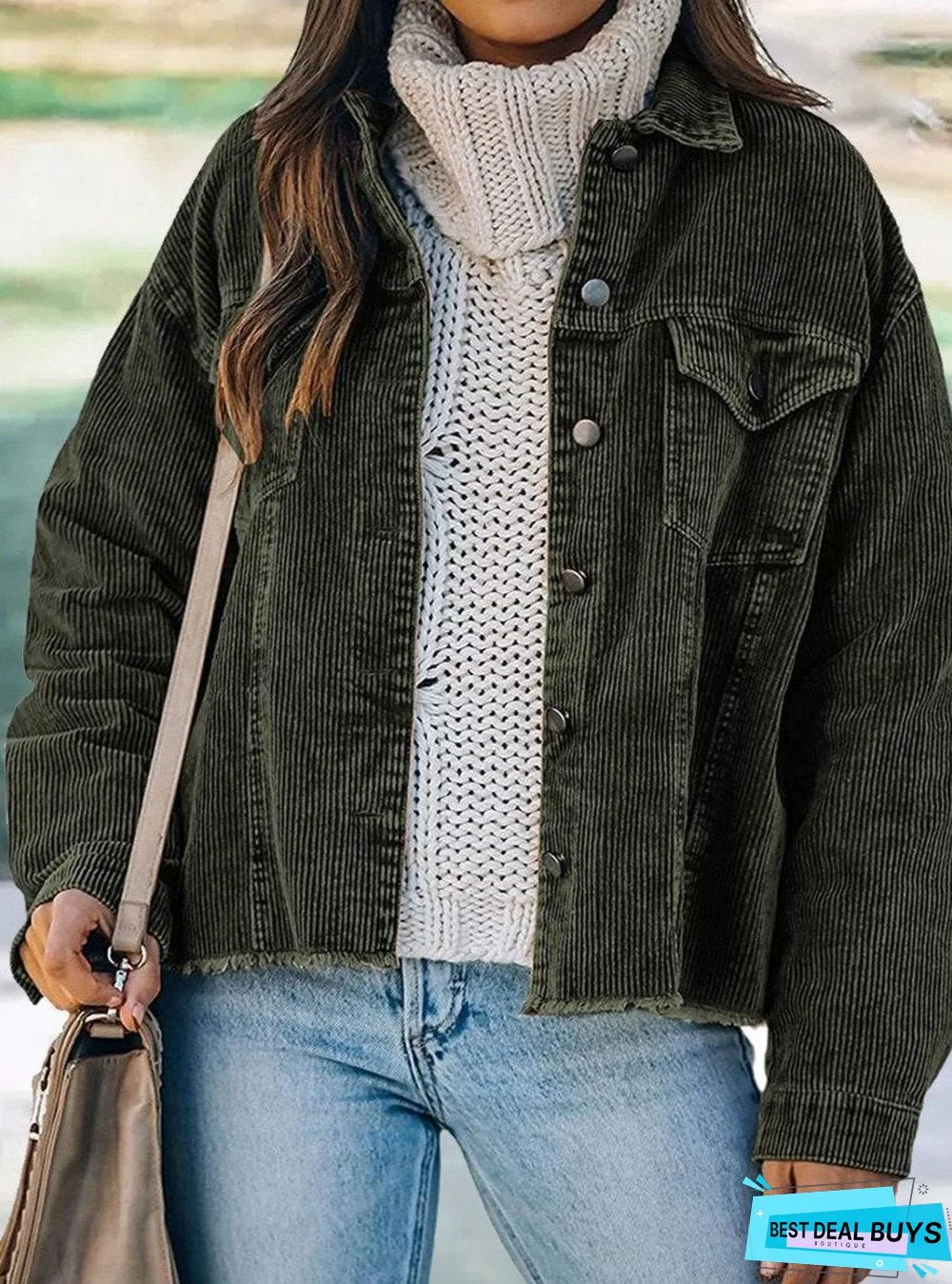 Corduroy Lapel Casual Long-Sleeved Jacket