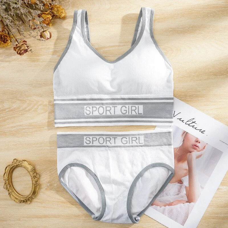 Meet'r Women's Sexy Sports Underwear Set Seamless Girl Comfortable Letter Bra Set Female Fitness Top Active Wear Lingerie Set