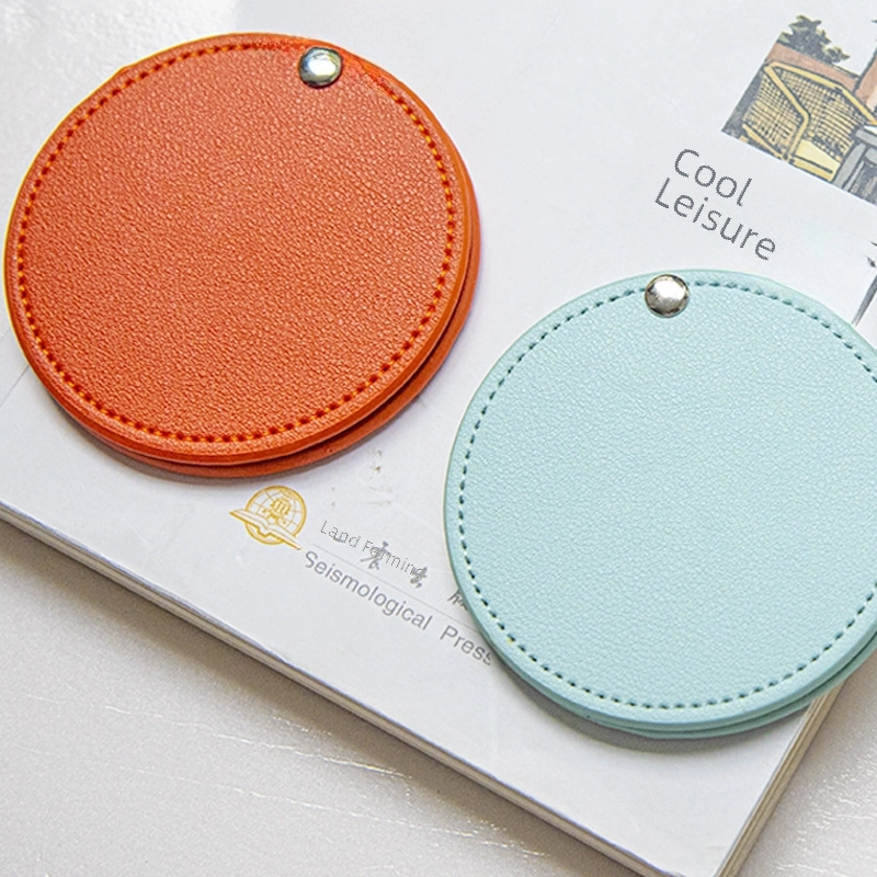 Style Leather Rotary Makeup Mirror Student Portable Beauty Mirror Makeup Mirror Round Leather Gift Makeup Mirror