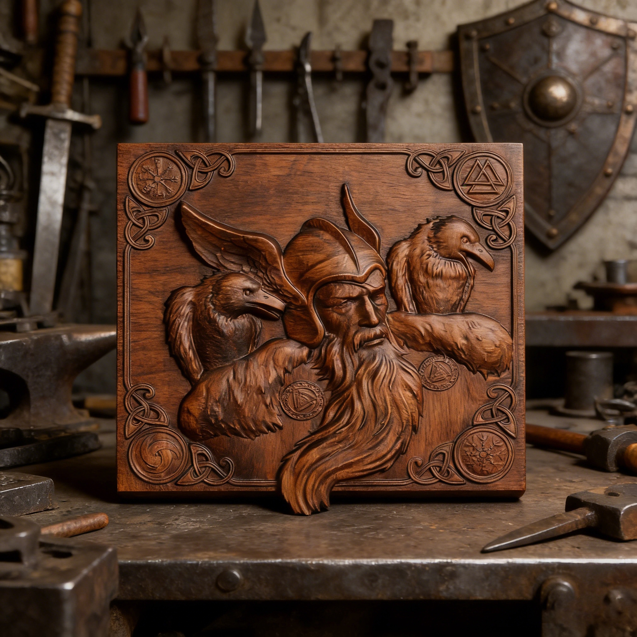 Nordic Viking Odin Wooden Wall Art | Hand-Carved Nordic Mythology D&eacute;cor | Rustic Home Decoration
