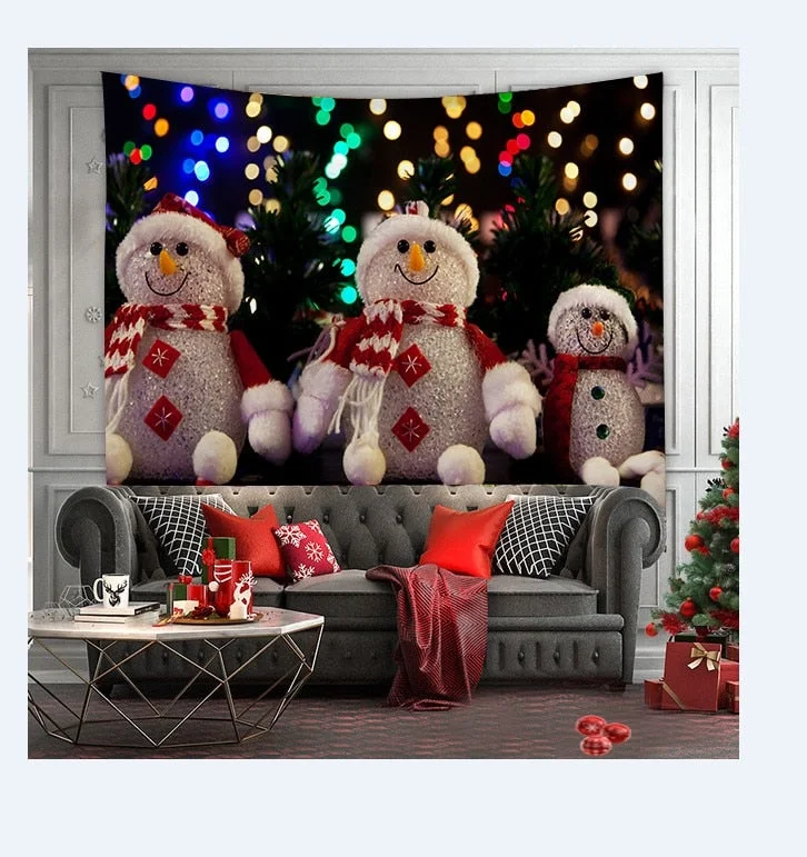 Christmas Tree Print Tapestry Wall Hanging Background Cloth Decor Red Santa Claus Polyester Tapestry Home Room Wall Decoration