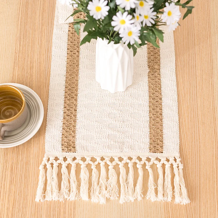 Cotton Linen Colored Dining Tassel Table Flag 