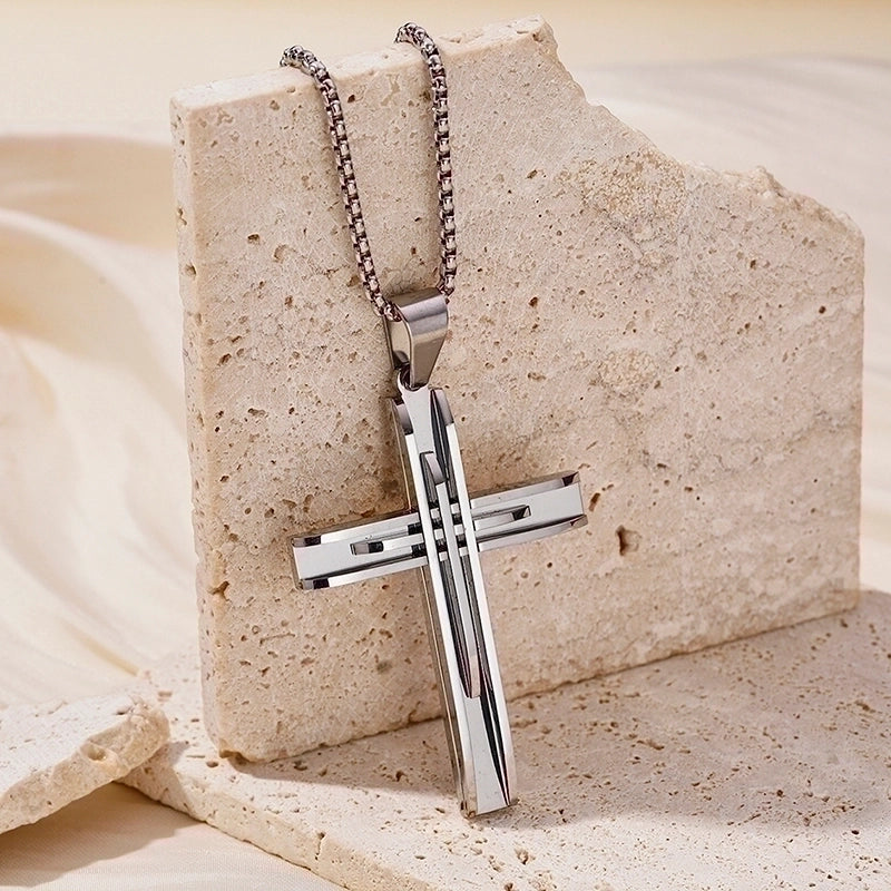 Hip-Hop Retro Cross Round Square 304 Stainless Steel Women’s Pendant Necklace