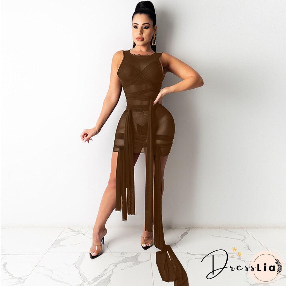 ANJAMANOR Sexy Mesh Bandage Dress Summer ClothesFor Women Birthday Party Club Outfits Bodycon Mini Dresses D12-BI30