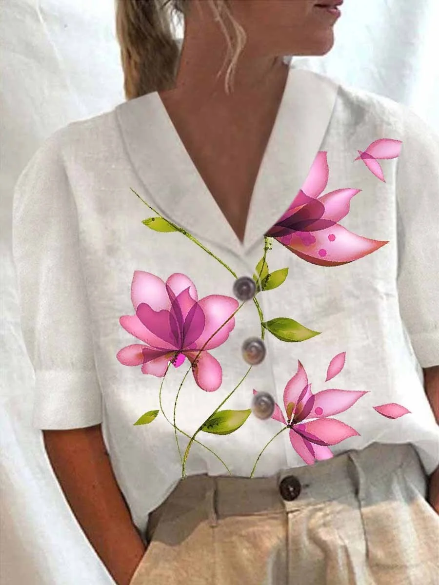 Women Retro Floral Print Casual Shirt