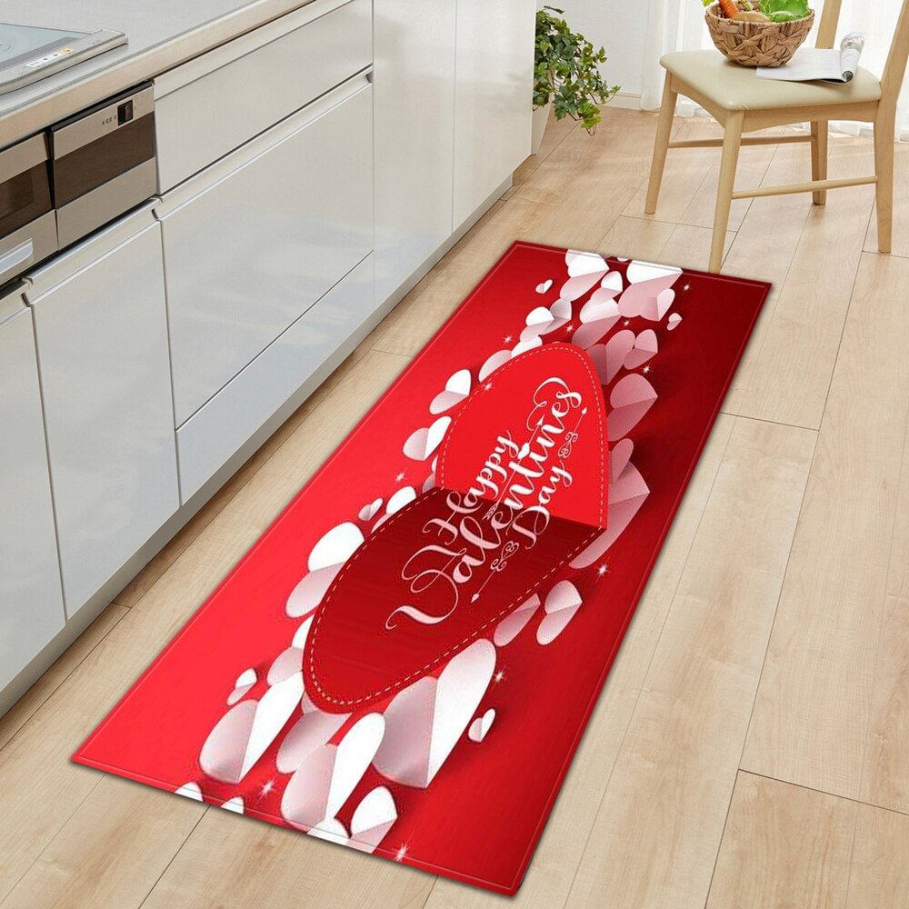 Modern Kitchen floor mat Strip Bathroom Entrance Porch Door Mat Bedroom Living Room Bedside Carpet Valentine Pattern