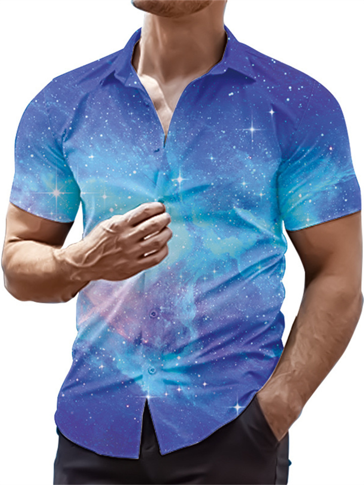 Men's Spring and Summer New Printed Casual Men's Lapel Short Sleeve Shirt