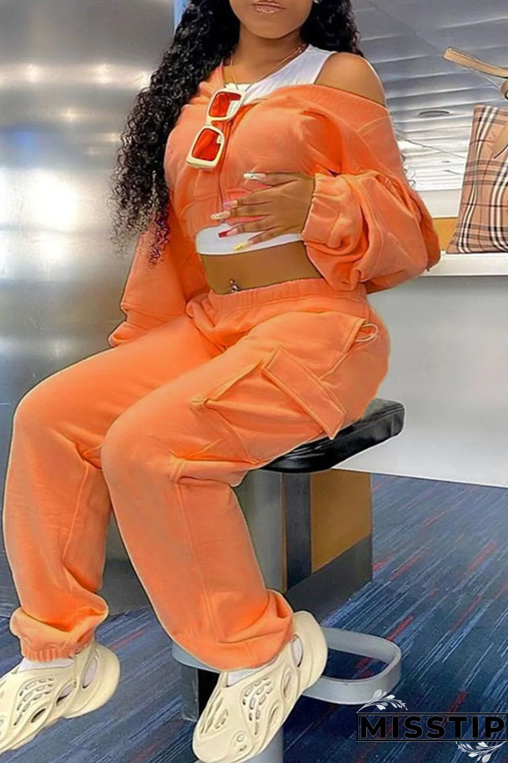 Yellow Fashion Casual Solid Patchwork O Neck Long Sleeve Two Pieces