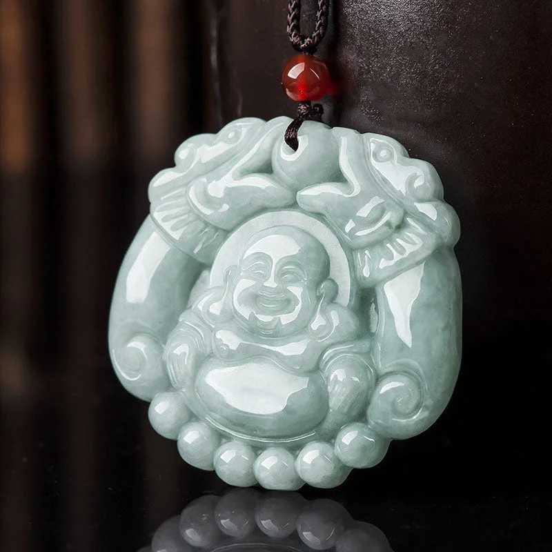 Laughing Buddha Jade Dragon Wealth Necklace String Pendant