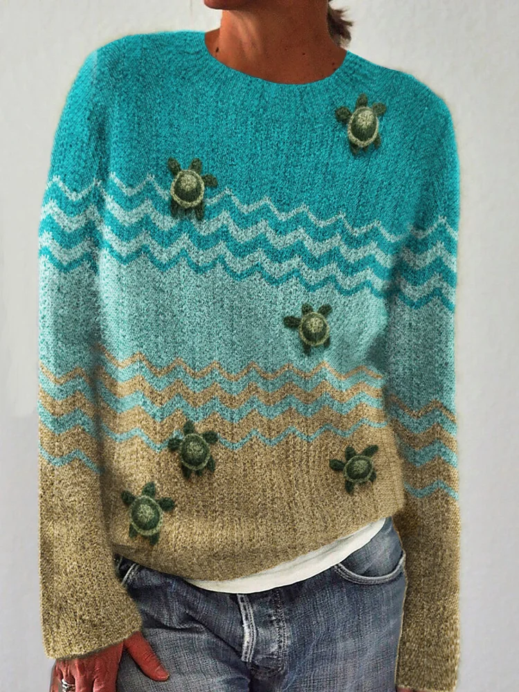 VChics Baby Sea Turtles Beach Inspired Colorblock Cozy Sweater