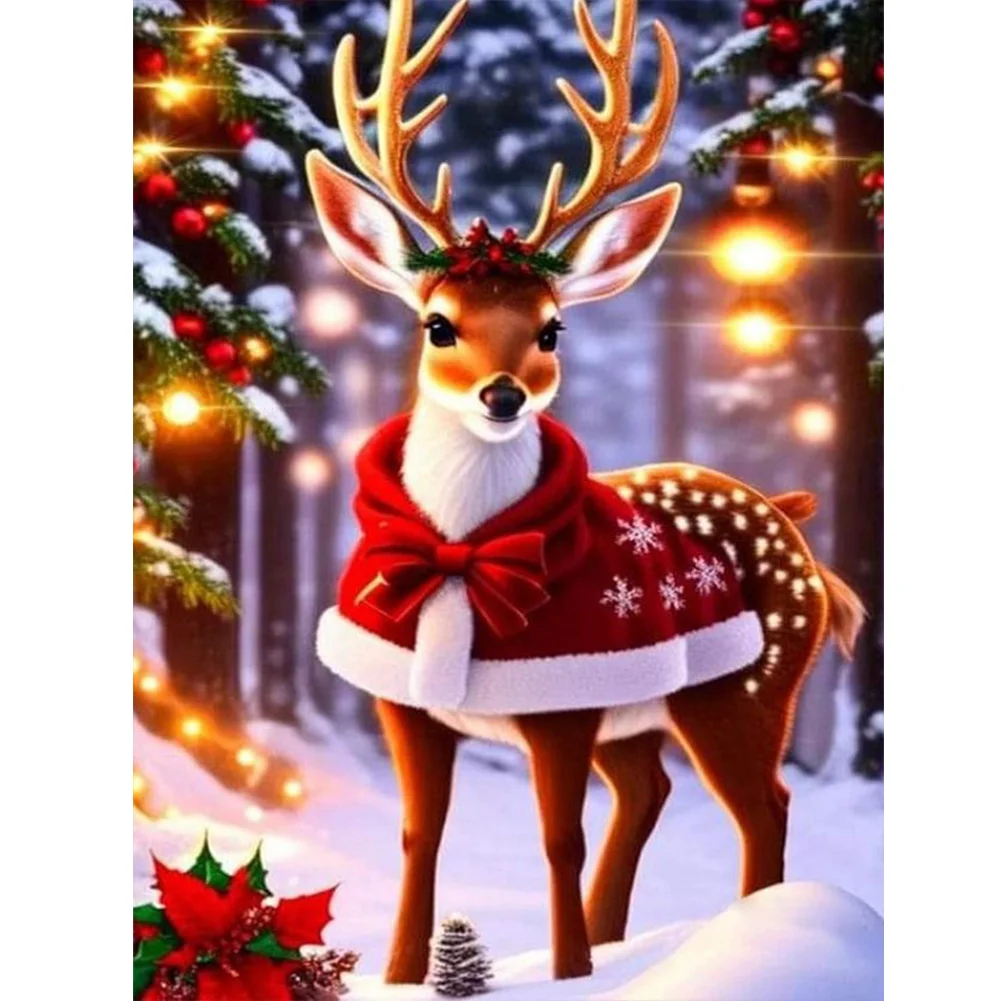 Diamond Painting - Full Round Drill - Christmas Deer(Canvas|30*40cm)