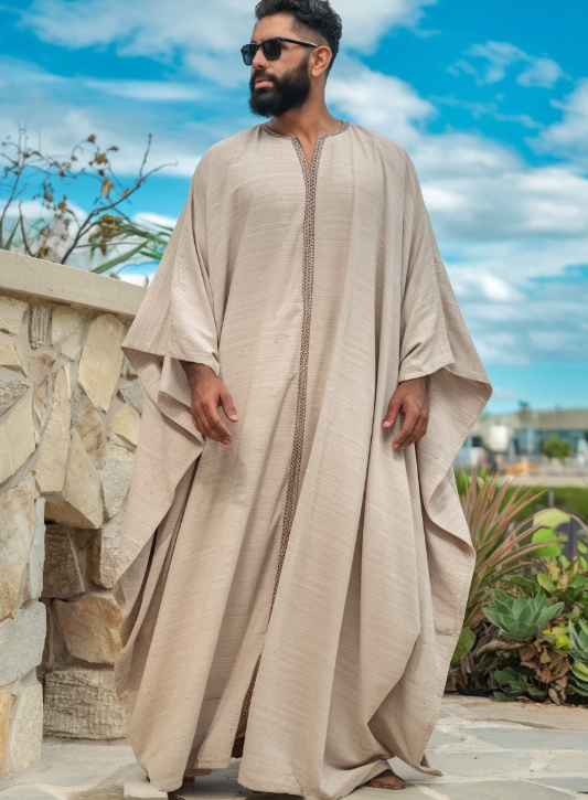 Linen Men's White Caftan Long Kaftan