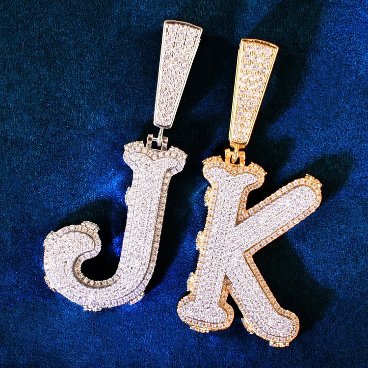 A-Z Double Layer Letter Iced Out Initials Letter Pendant Necklace Hip Hop Jewelry-VESSFUL