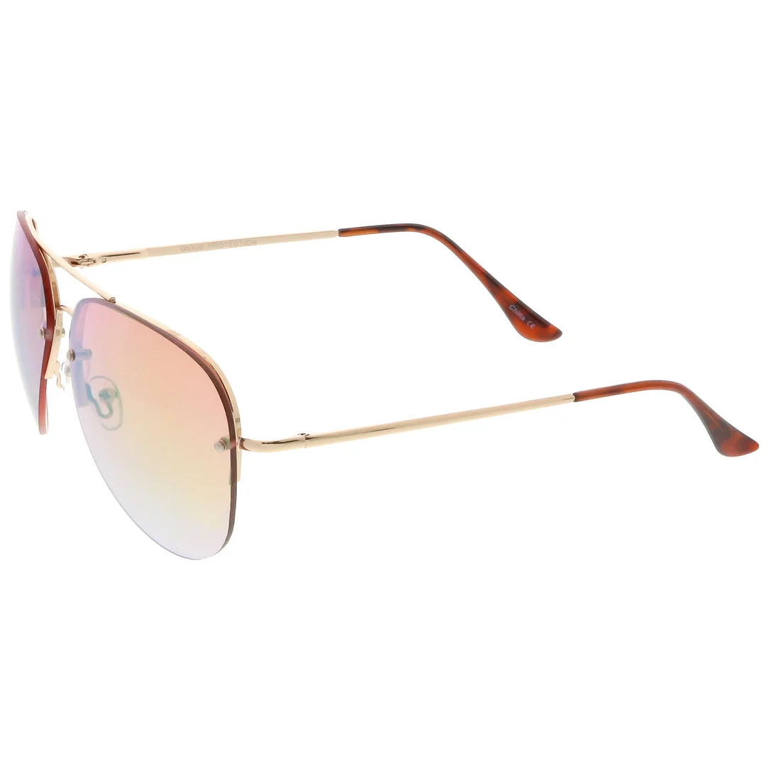 Oversize Rimless Aviator glasses Teardrop Mirrored Lens Metal Slim Arms 65mm