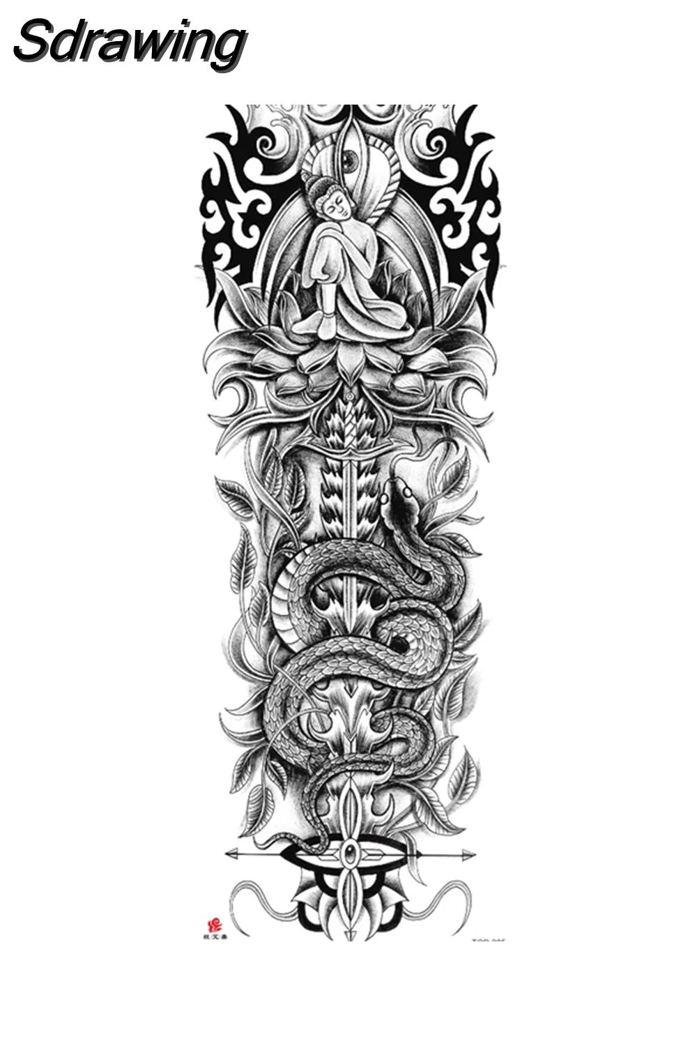 Sdrawing Arm Temporary Tattoo Wolf Lion Fish Horns Geometric Man Body Leg Rose Flower Phoenix Waterproof Sticker Cool Women Tatoo 715-0