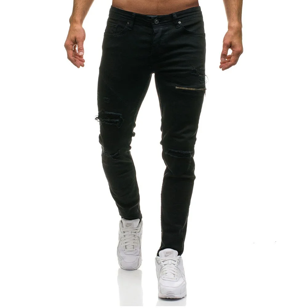 2020 Casual Jeans Men Men's New Products With Broken Zipper Decoration Denim Pants Mens Clothing