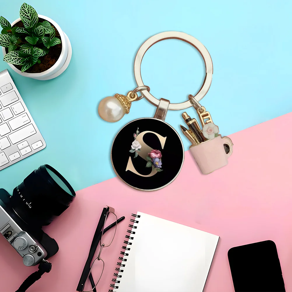 Resin Alphabet Letter Keychain Pearl Alphabet Key Ring Charms for Key Handbag Backpack