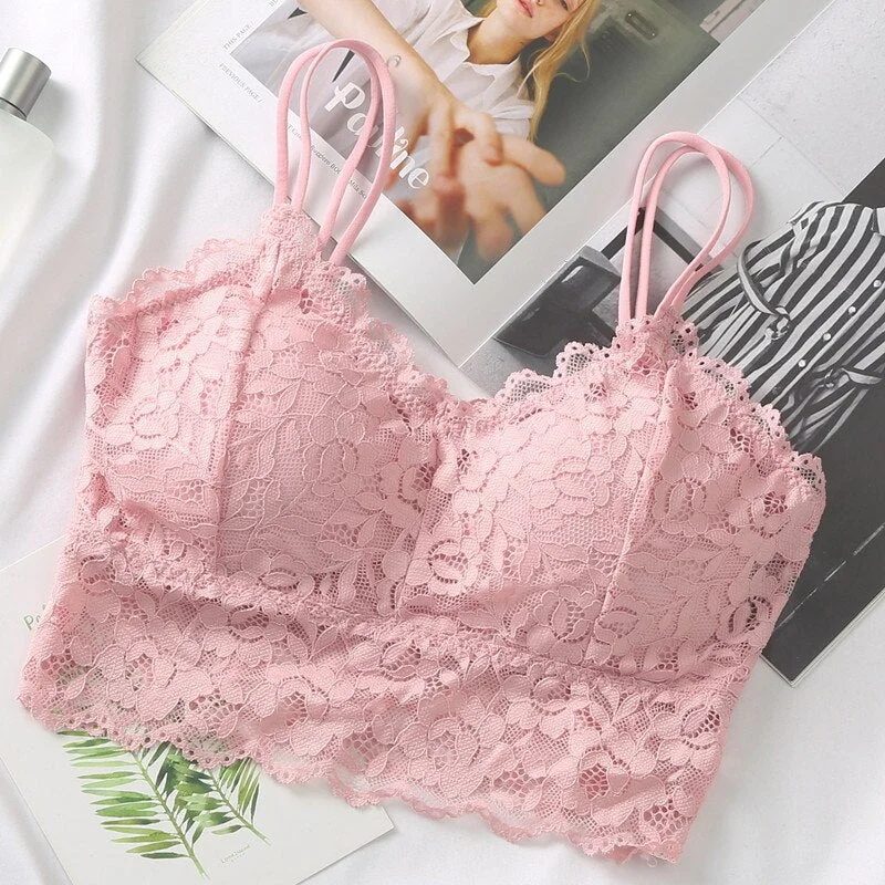 Women Lace Bra Set Sexy Lingerie French Bralette Lace Panties Cropped Bra Panty Set Female Intimates Seamless Underwear Set