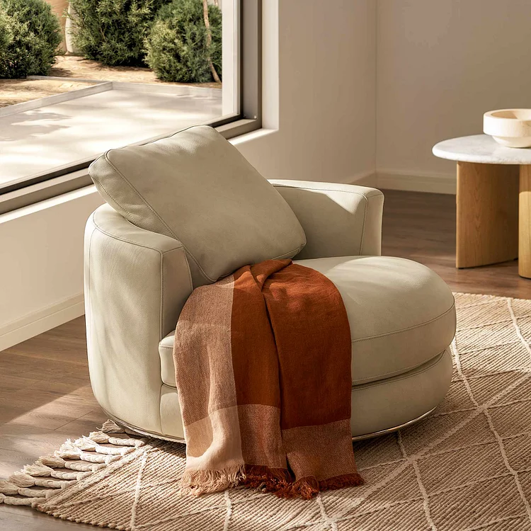 Hamilton Leather Round Swivel Armchair