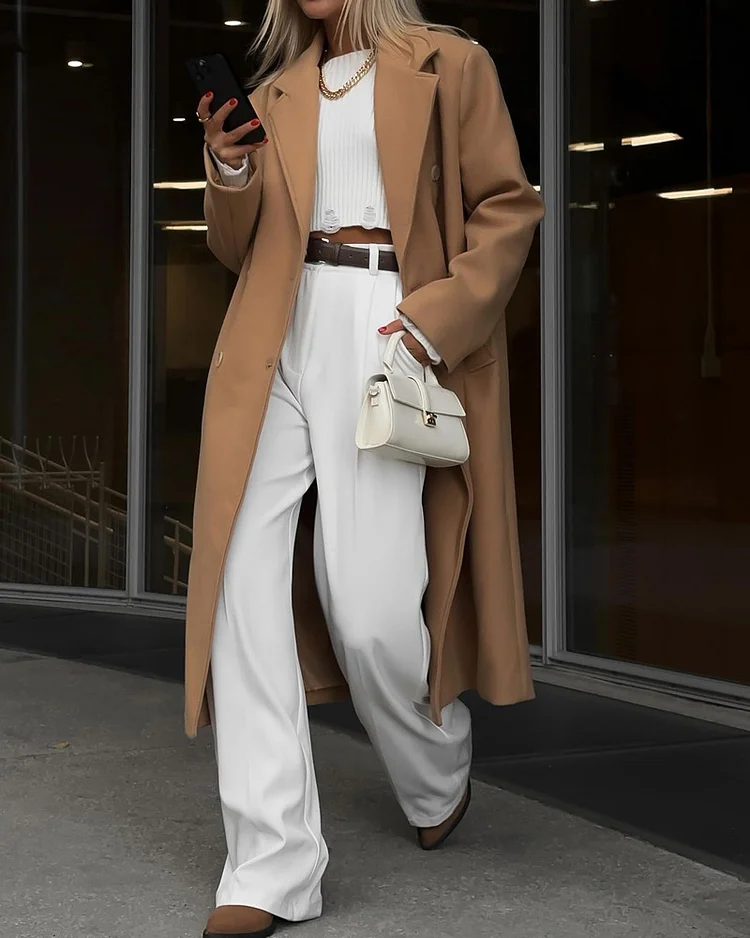 Solid Color Fashionable Straight Coat