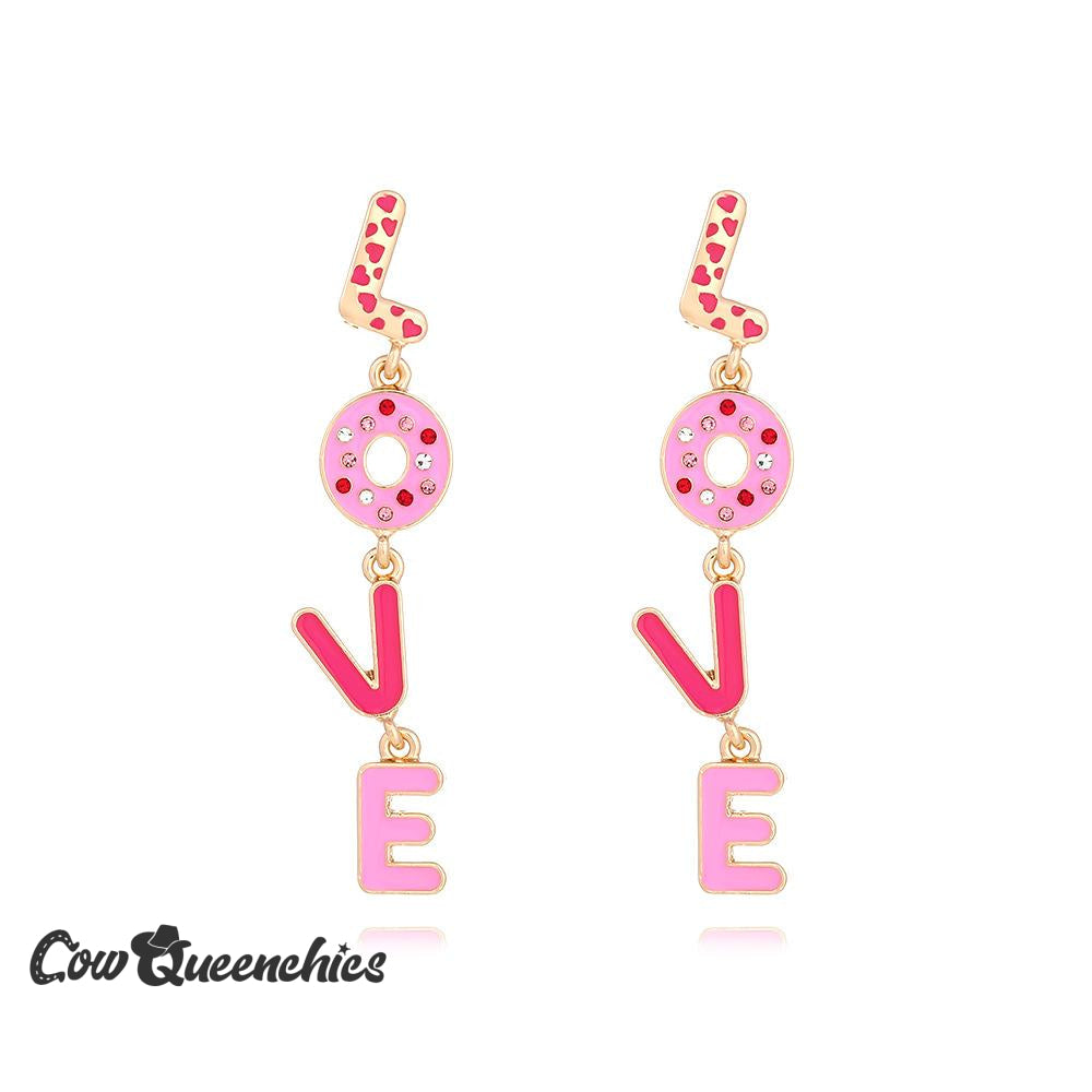 Letter Earrings For Valentine’s Day Pink Love / One