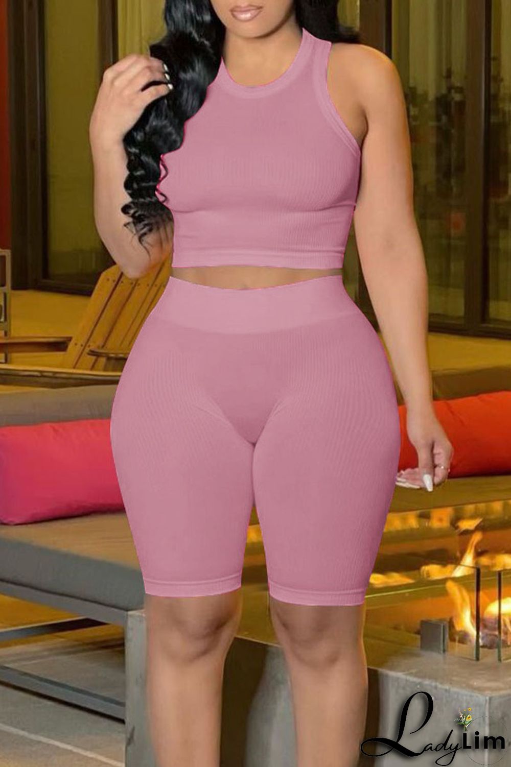 Blue Casual Solid Split Joint O Neck Sleeveless Two Pieces