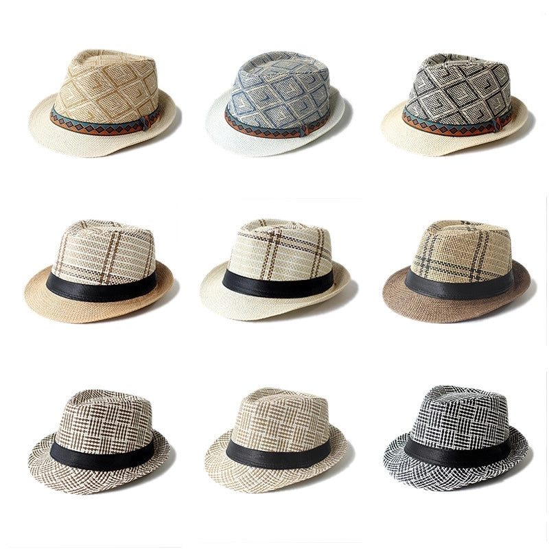 Men's Casual Plaid Flat Eaves Straw Hat