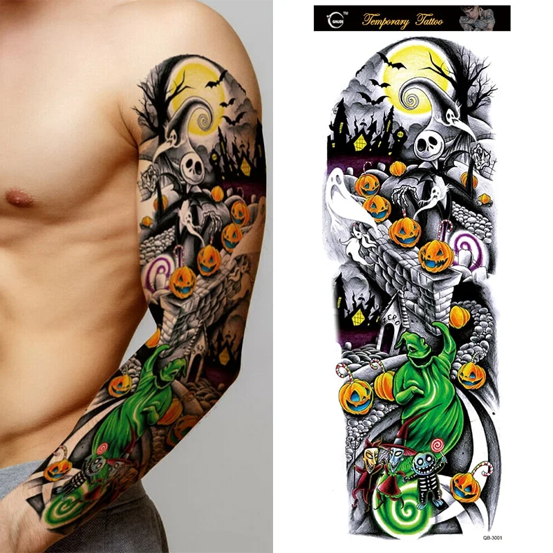Sdrawing Temporary Full Arm Tattoos Man Women Cool Leg Art Tiger Wolf Black Sleeve Large Fake Sticker Glitter Multiple Style