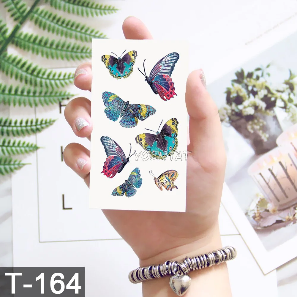 Sdrawing Temporary Tattoo Sticker Lotus Colorful Feather Leaves Butterfly Flash Tatoo Female 3D Body Art Child Fake Tatto Male