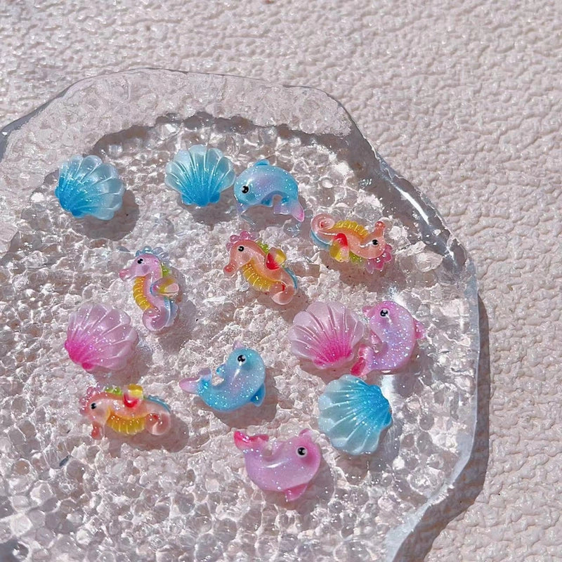 Cute Sweet Dolphin Hippocampus Shell Resin Nail Decoration Accessories 10 PCS/Package