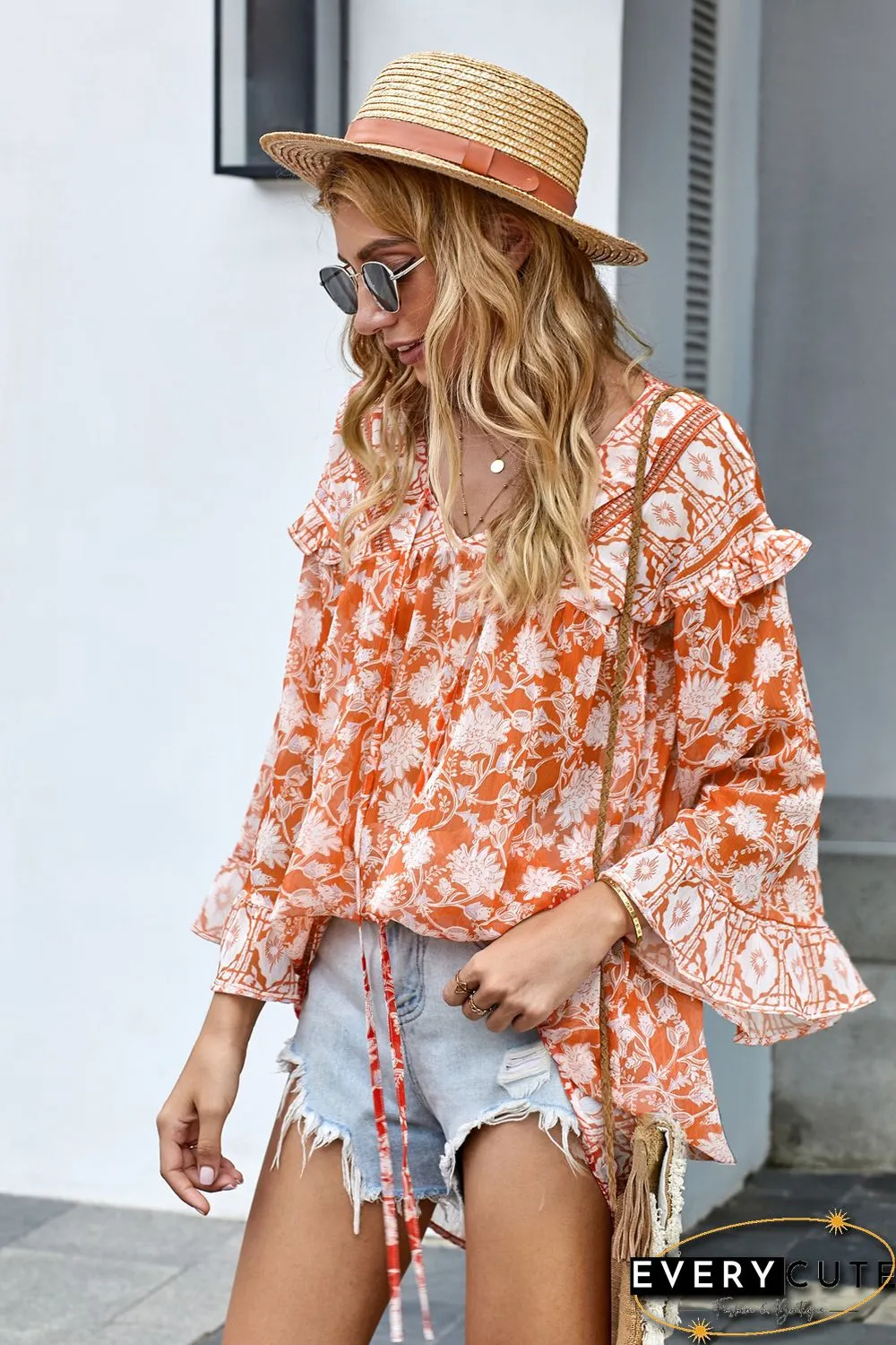 Orange Boho Print Free Flowing Tunic