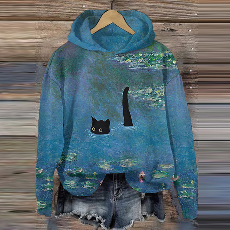 Comstylish Women‘s Cat And Lotus Art Casual Hoodie