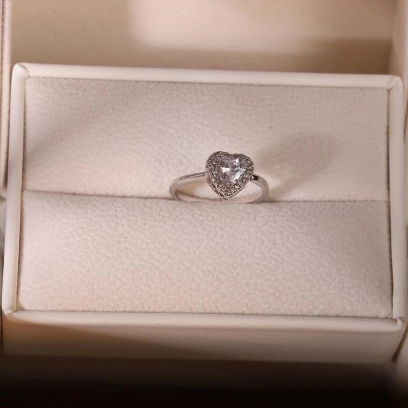 Titanium Steel Lady Inlay Heart Shape Zircon Necklace Earrings Rings