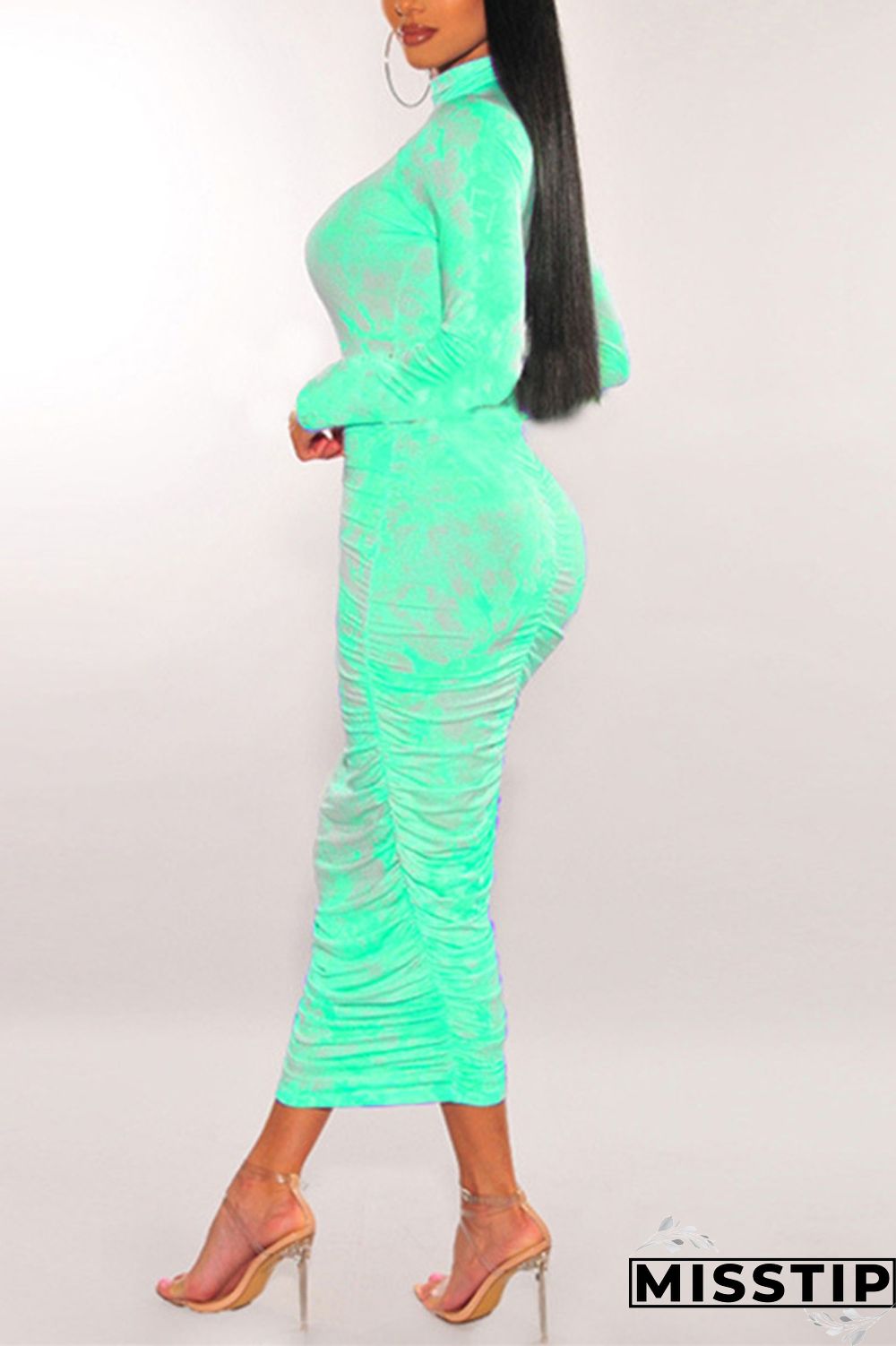 Pink Fashion Sexy Print Turtleneck Dress