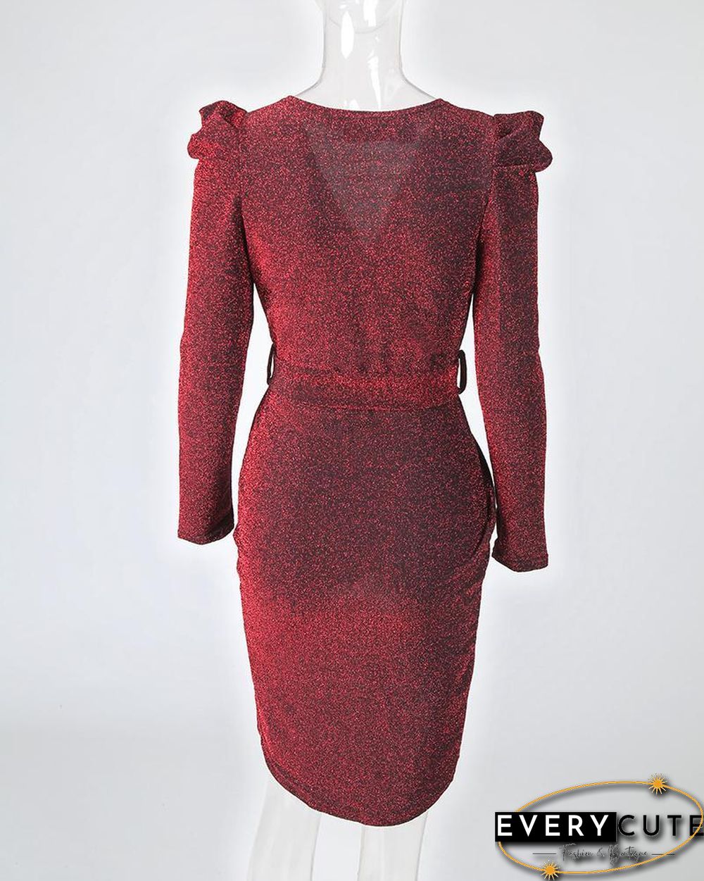 Shiny Ruched Tie Waist Wrap Irregular Dress P14744