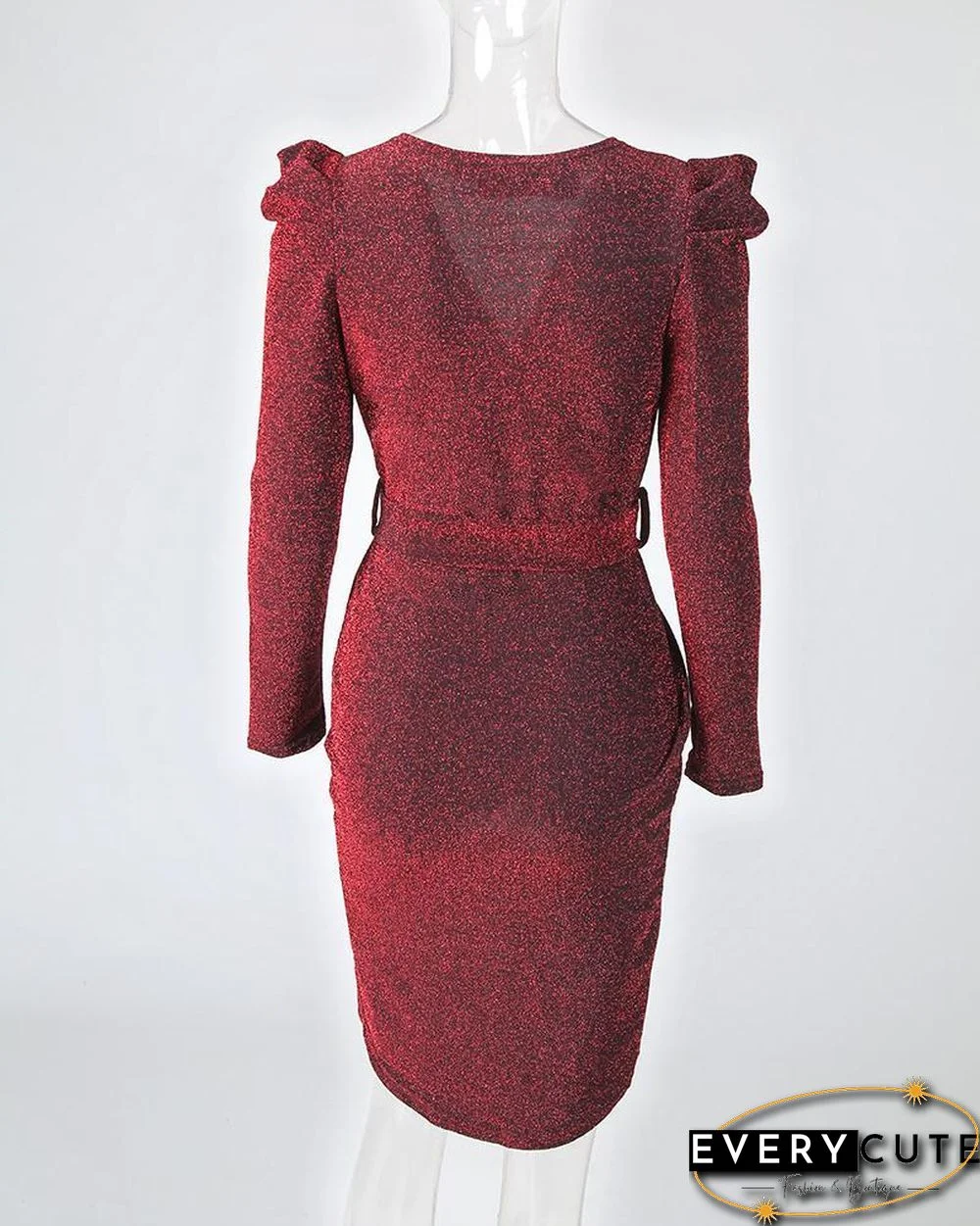 Shiny Ruched Tie Waist Wrap Irregular Dress P14744