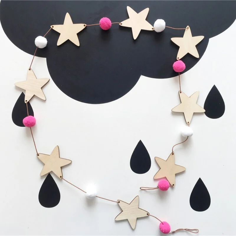 Nordic Wooden Star Garlands String For Kids Room Decoration Hanging Wall Ornaments Girls Gifts Nursery Decor Banners Photo Props