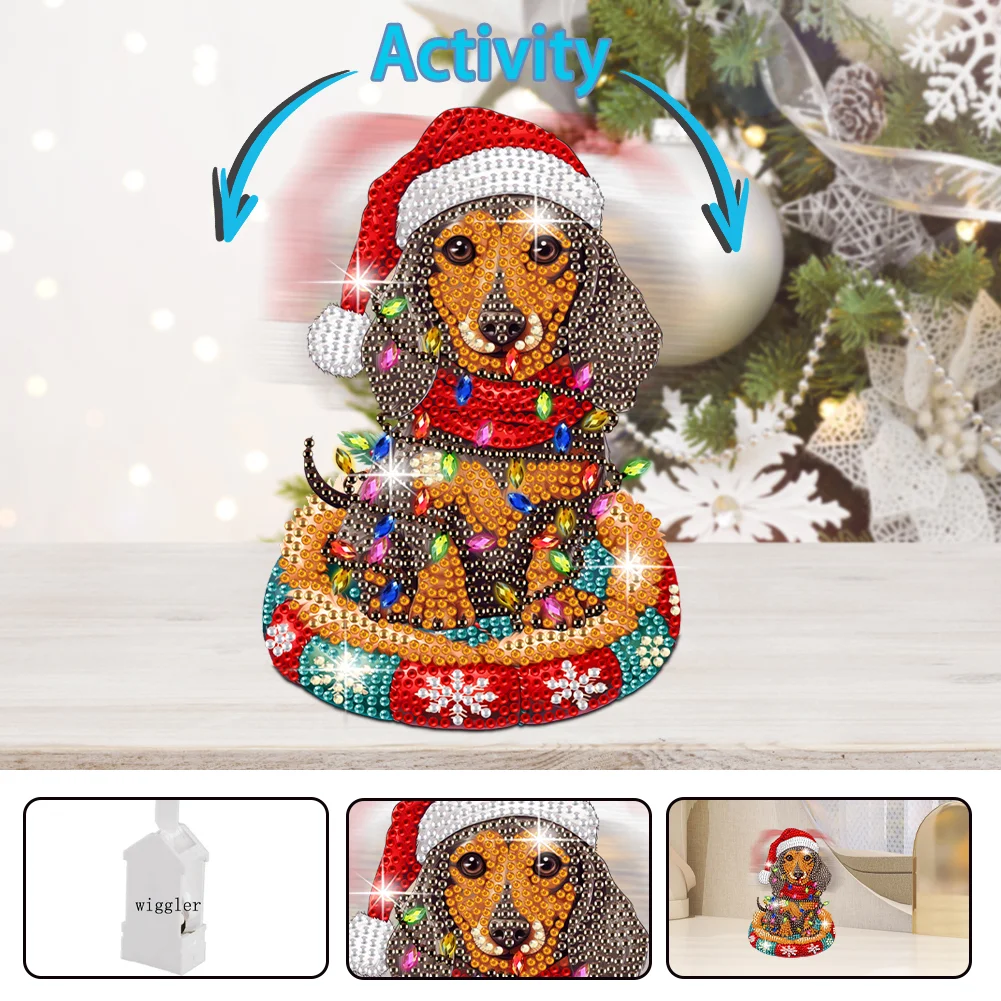 DIY Xmas Dachshund Acrylic Shaking Head Desktop Diamond Painting Art Kits for Kids