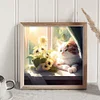 Cat And Flowers On The Windowsill-Full Embroidery-2 Strands 18CT Stamped Cross Stitch-30*30CM
