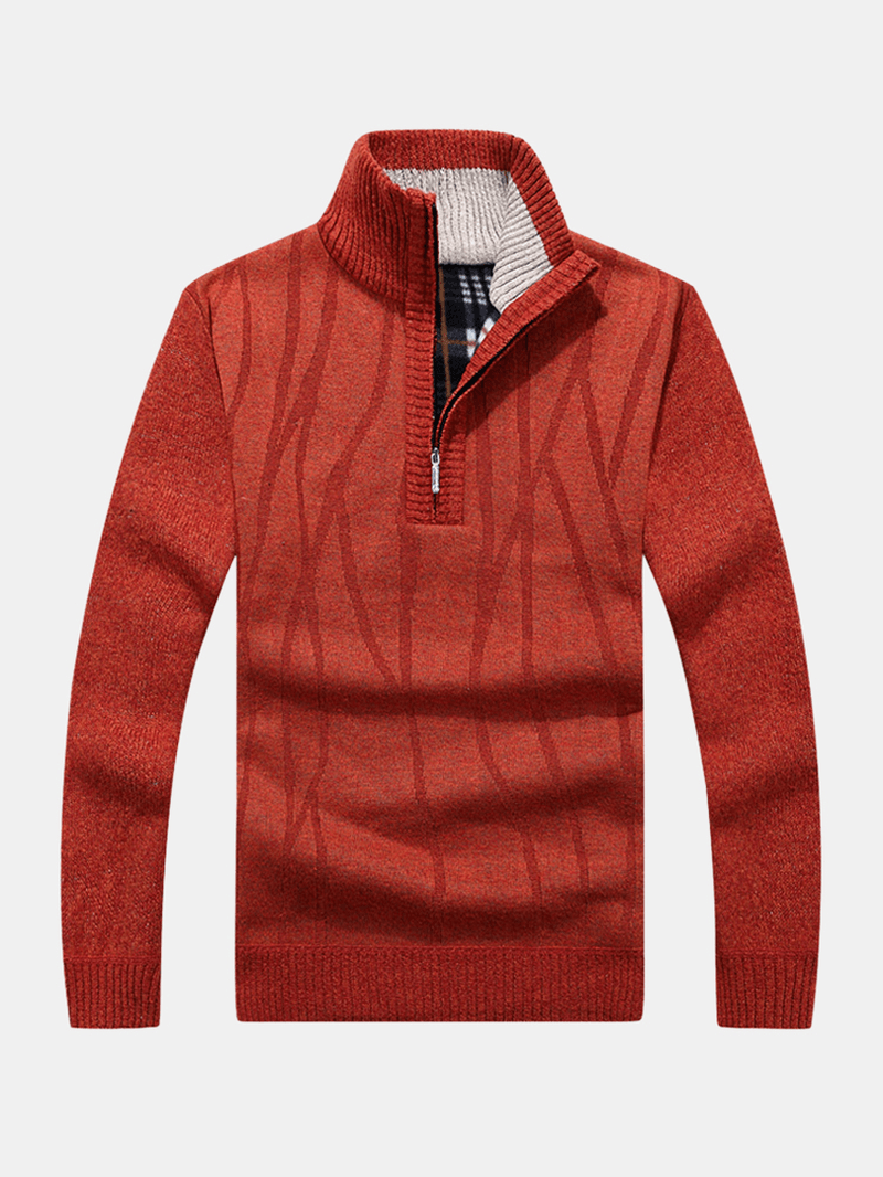 Mens Solid Color Half Zipper Front Warm Knitted Sweaters
