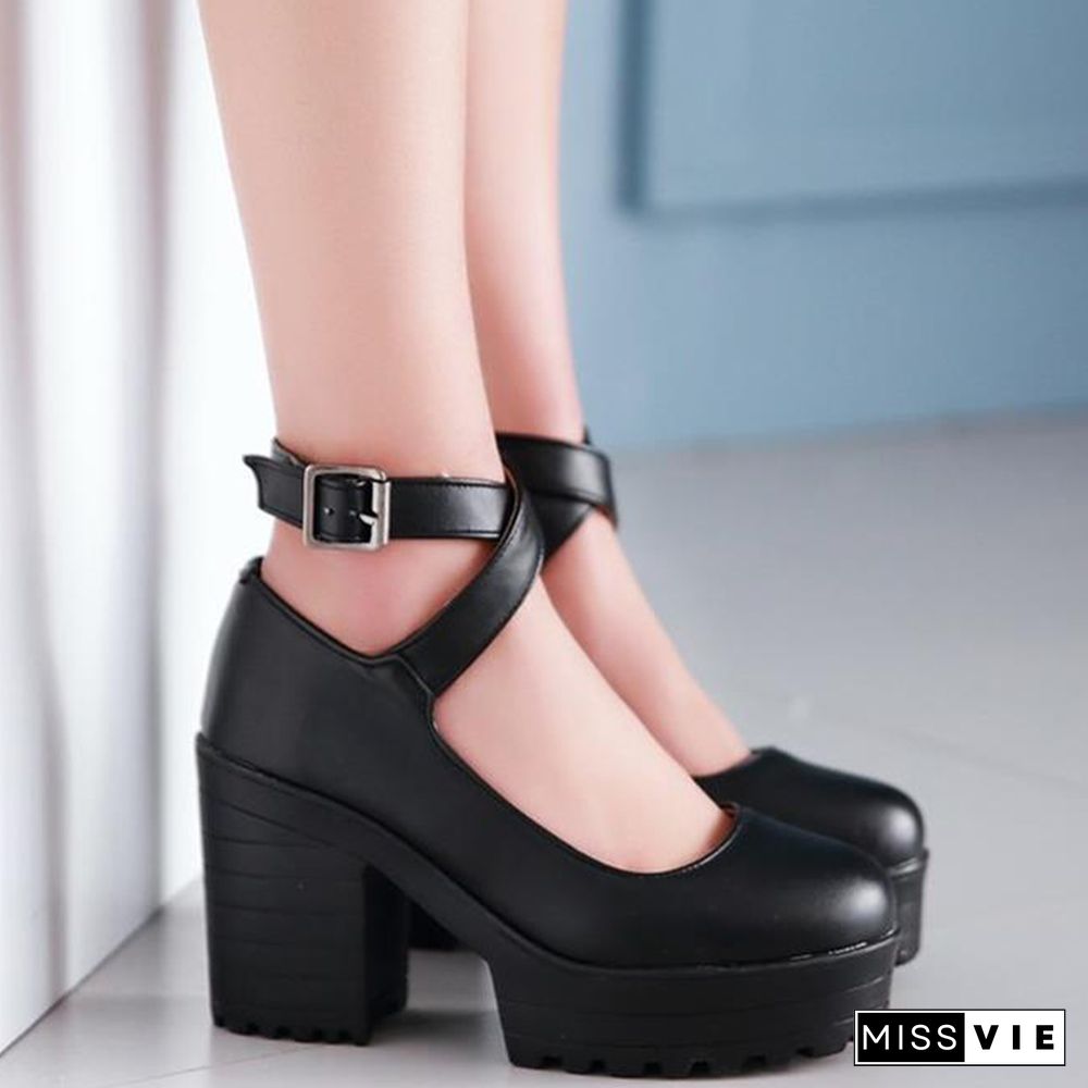 Pure Color Platform Mary Janes Shoes
